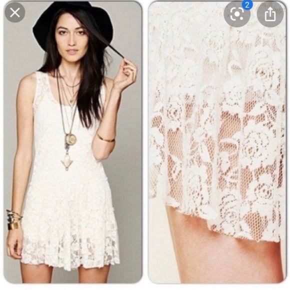 Free People Balletcore Rose Lace Mini Dress in Ivory - Picture 1 of 9